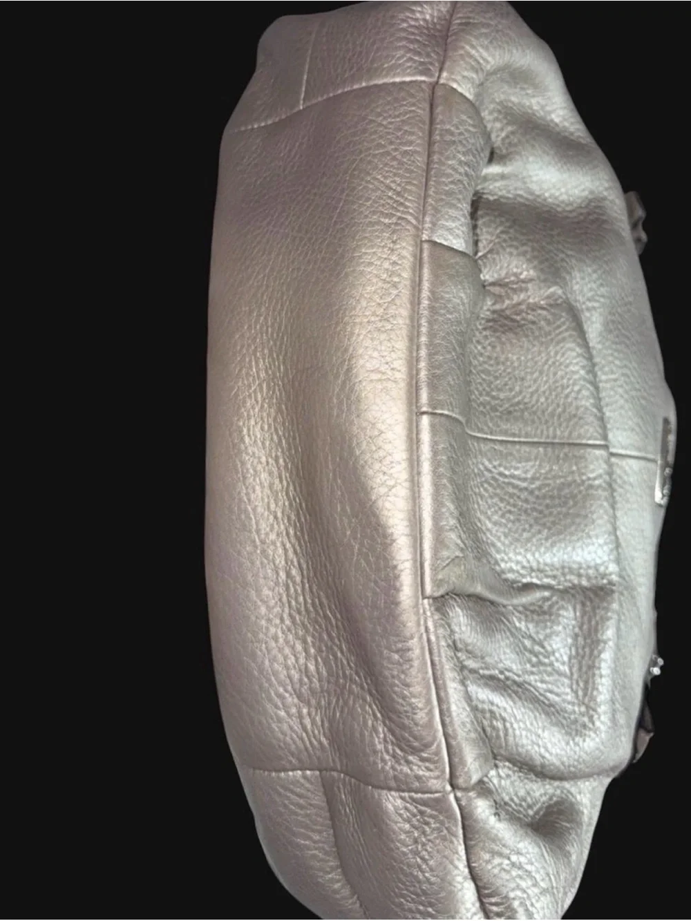 Coach Madison Silver Leather Shoulder Bag with Heart Pendant Accent